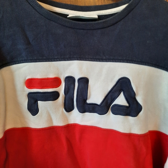 Fila Colorblock Red White Blue Embroidered Logo Crewneck Sweatshirt Size Large - Picture 5 of 10
